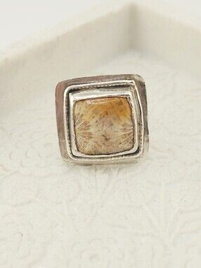 FOSSIL CORAL HANDMADE RING IN STERLING SILVER SIZE 7.5